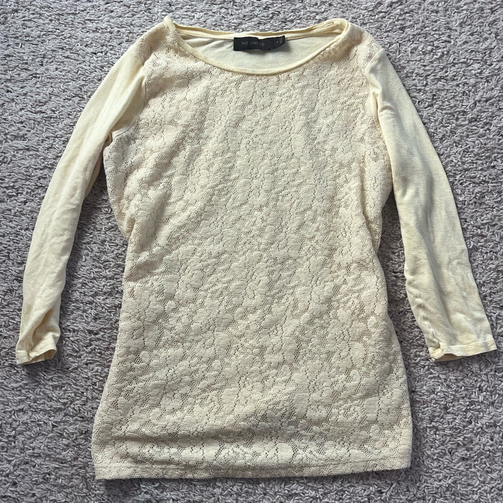 The Limited Butter Yellow Long Sleeve Lace Top
